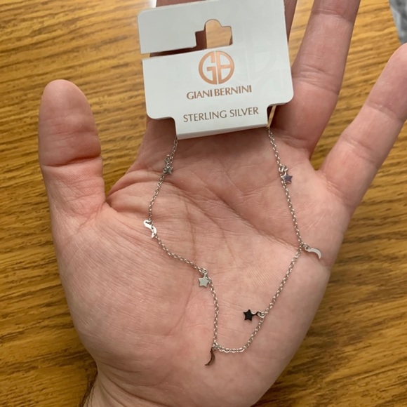 Giani Bernini Sterling Silver Chain Moon Star Dangle Anklet - Picture 6 of 7